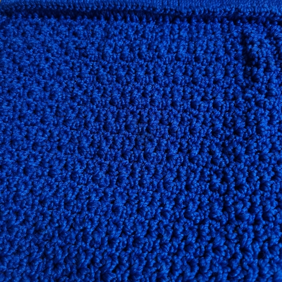 Vintage Crochet 1970s Handmade Knit Unique Royal Blue Hobo Bag Purse - Picture 3 of 9